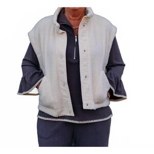 NEW MULTIPLES stand collar snap front jacket in white